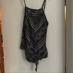 Navy and white tribal print tie up blouse